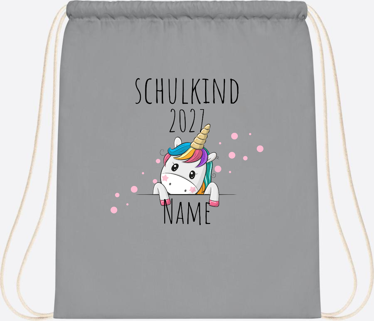 Turnbeutel Schulkind Einhorn – Personalisiert mit Name - Light Grey
