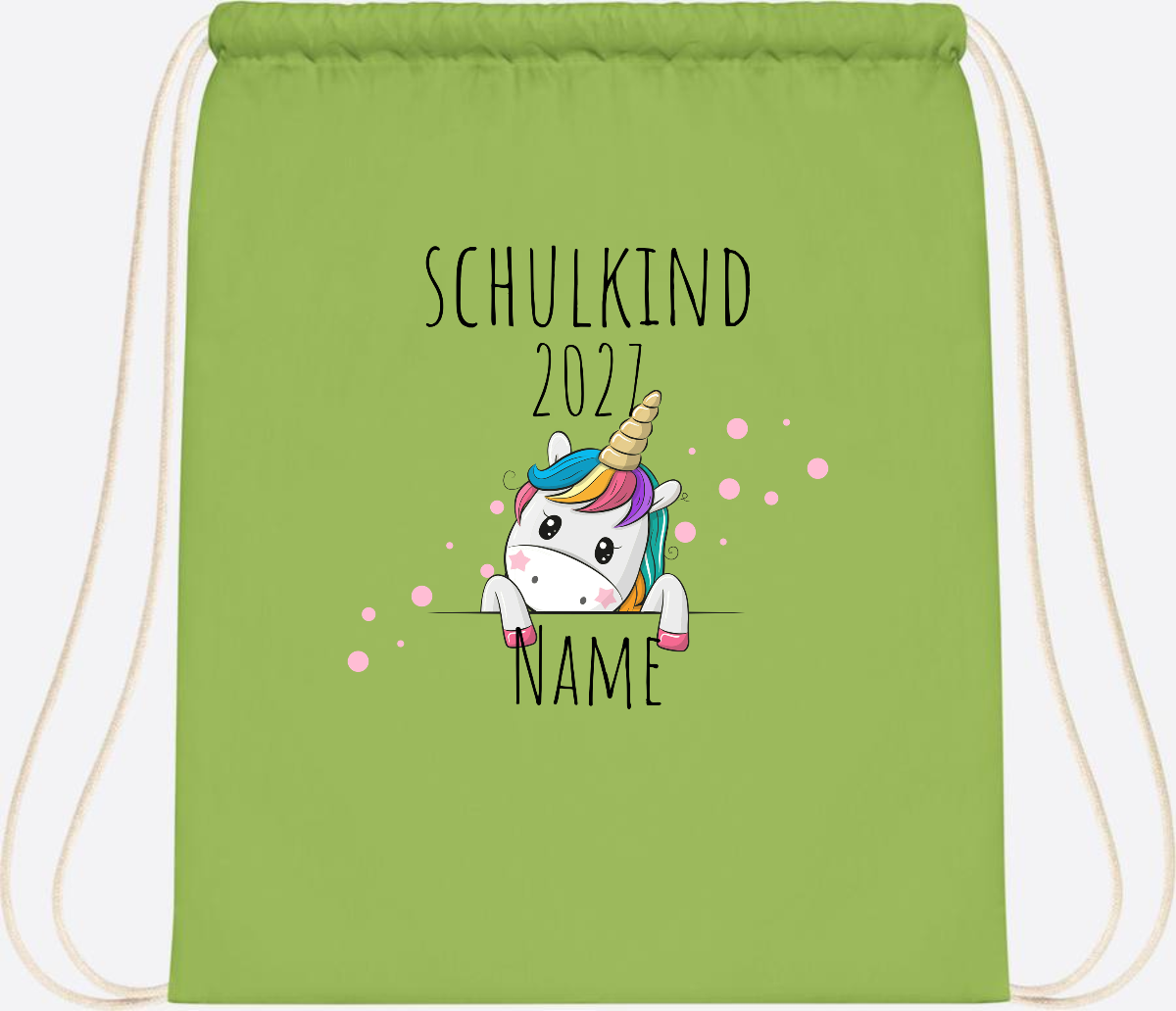 Turnbeutel Schulkind Einhorn – Personalisiert mit Name - Lime Green
