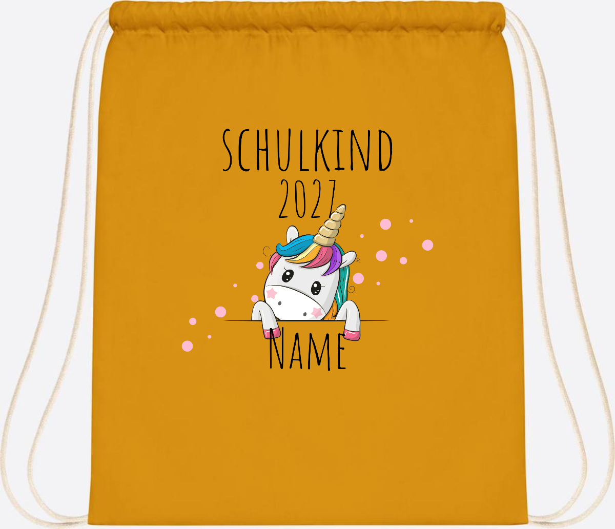 Turnbeutel Schulkind Einhorn – Personalisiert mit Name - Mustard