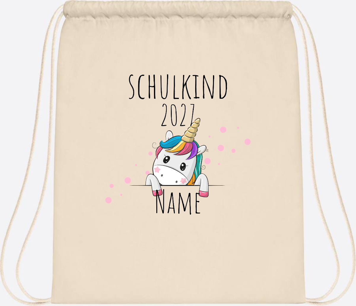 Turnbeutel Schulkind Einhorn – Personalisiert mit Name - Natural