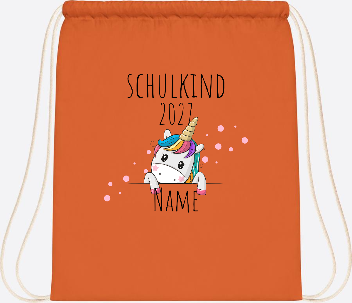 Turnbeutel Schulkind Einhorn – Personalisiert mit Name - Orange