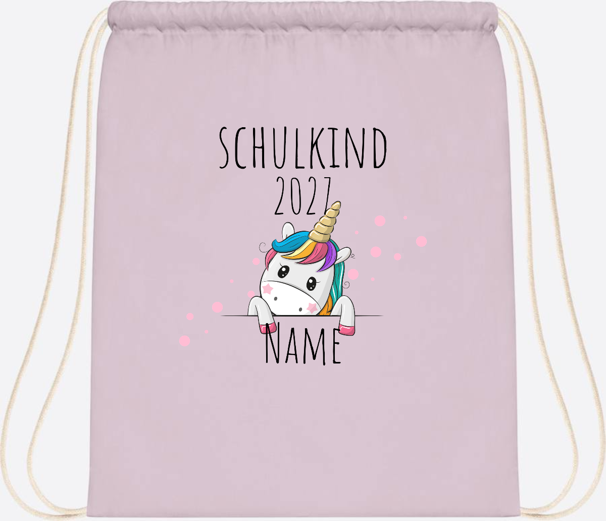 Turnbeutel Schulkind Einhorn – Personalisiert mit Name - Pastel Pink/White