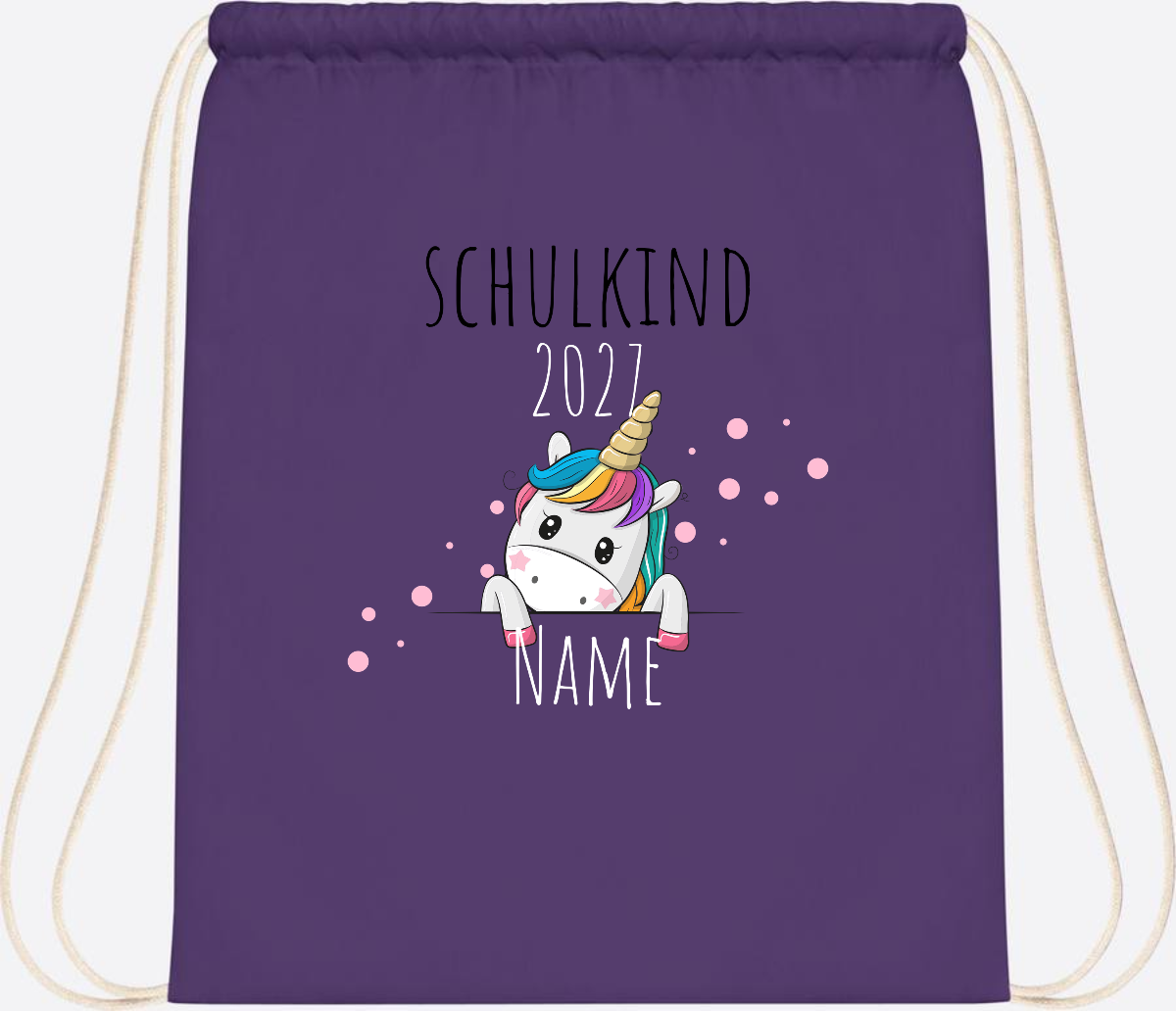 Turnbeutel Schulkind Einhorn – Personalisiert mit Name - Purple
