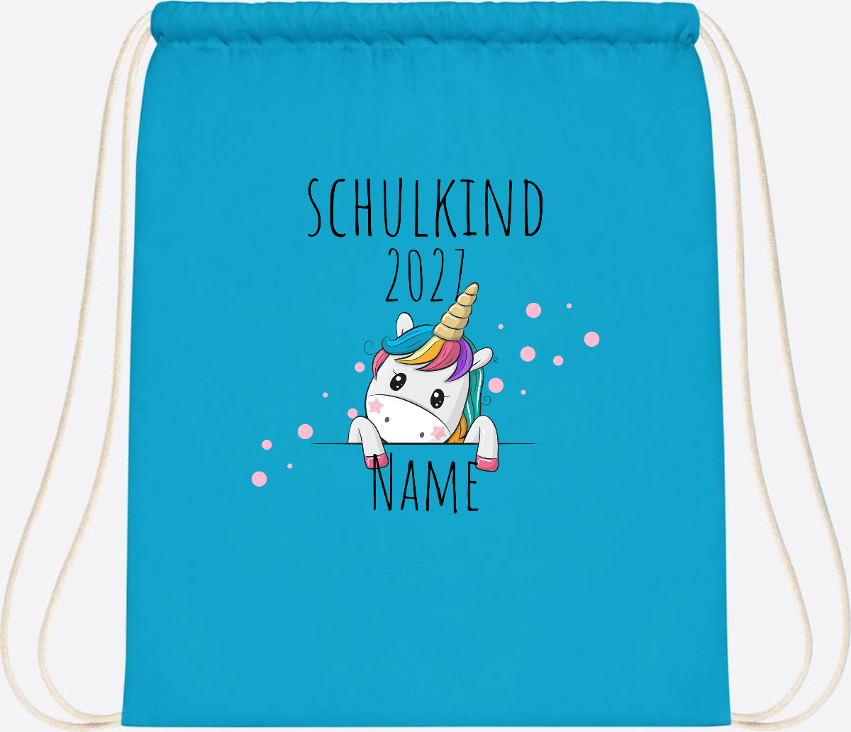Turnbeutel Schulkind Einhorn – Personalisiert mit Name - Surf Blue