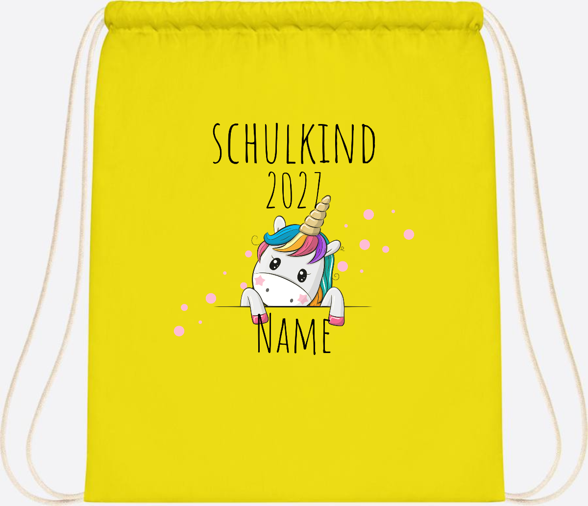 Turnbeutel Schulkind Einhorn – Personalisiert mit Name - Yellow