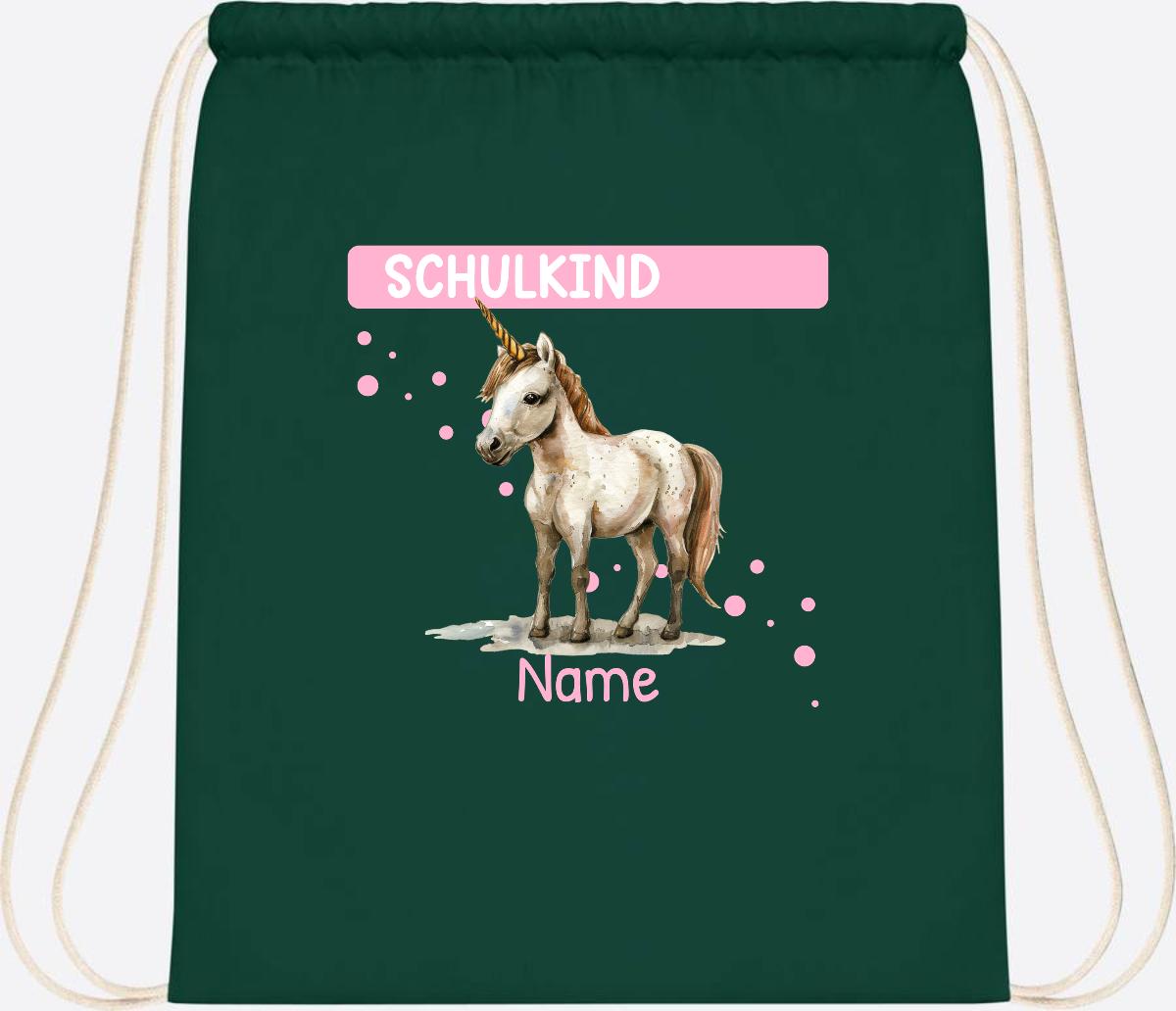 Turnbeutel Schulkind Einhorn – Personalisiert mit Namen - Bottle Green