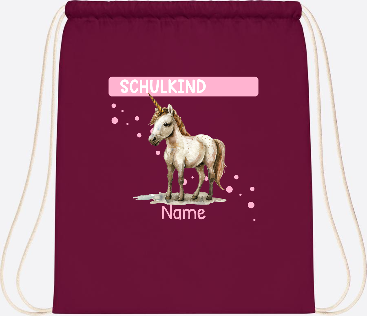Turnbeutel Schulkind Einhorn – Personalisiert mit Namen - Burgundy