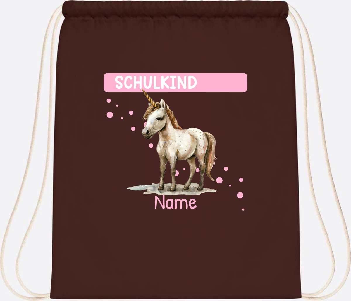 Turnbeutel Schulkind Einhorn – Personalisiert mit Namen - Chocolate