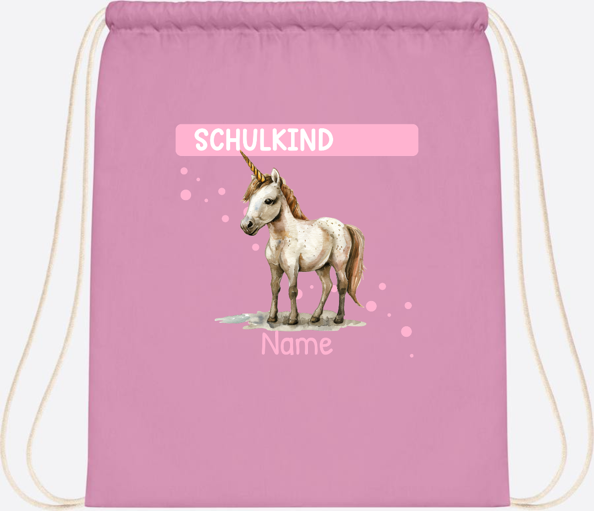 Turnbeutel Schulkind Einhorn – Personalisiert mit Namen - Classic Pink/White