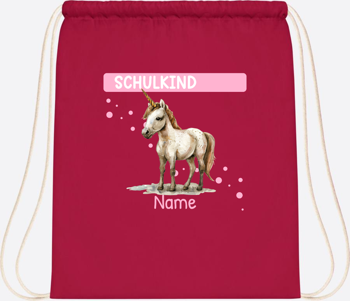 Turnbeutel Schulkind Einhorn – Personalisiert mit Namen - Classic Red