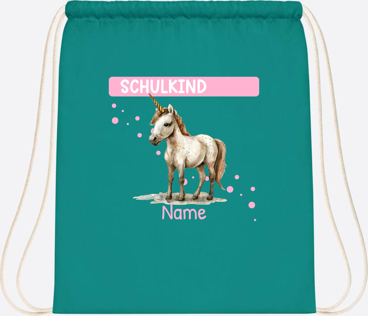 Turnbeutel Schulkind Einhorn – Personalisiert mit Namen - Emerald
