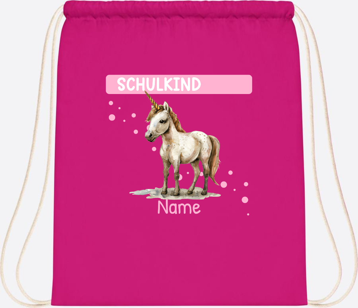 Turnbeutel Schulkind Einhorn – Personalisiert mit Namen - Fuchsia