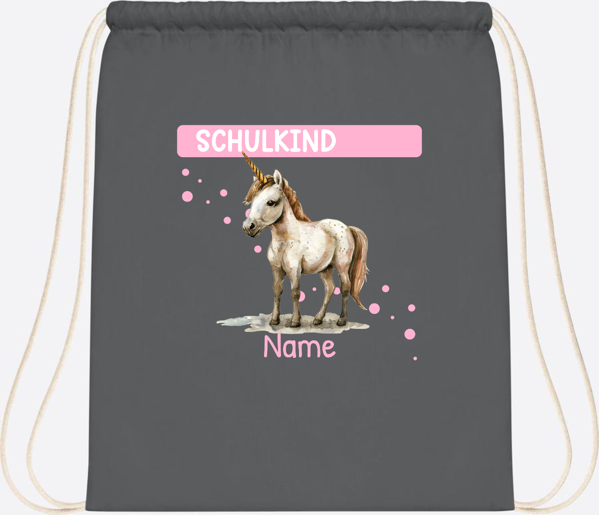 Turnbeutel Schulkind Einhorn – Personalisiert mit Namen - Graphite Grey