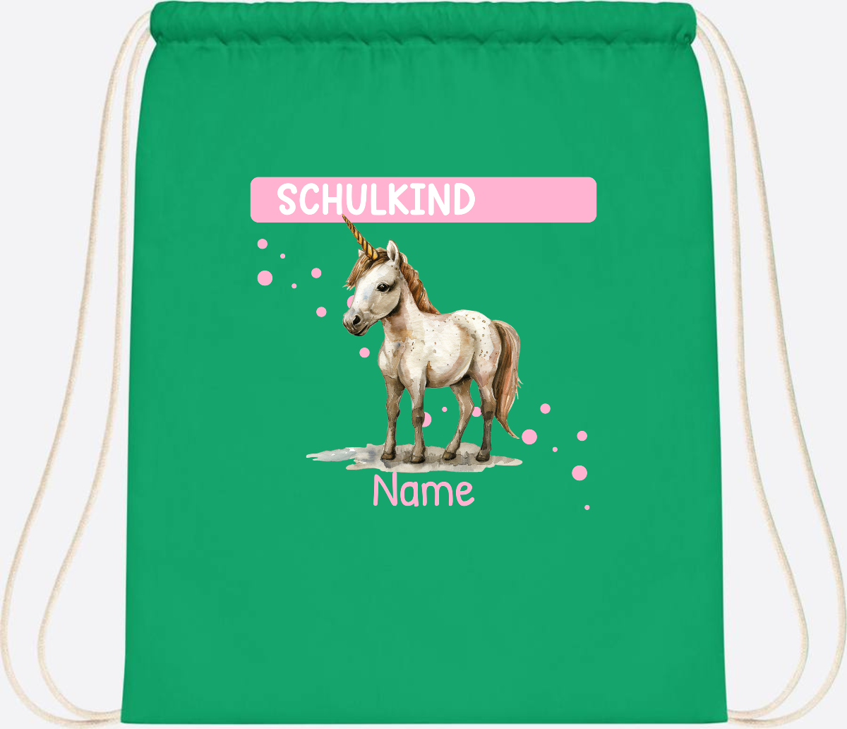 Turnbeutel Schulkind Einhorn – Personalisiert mit Namen - Kelly Green
