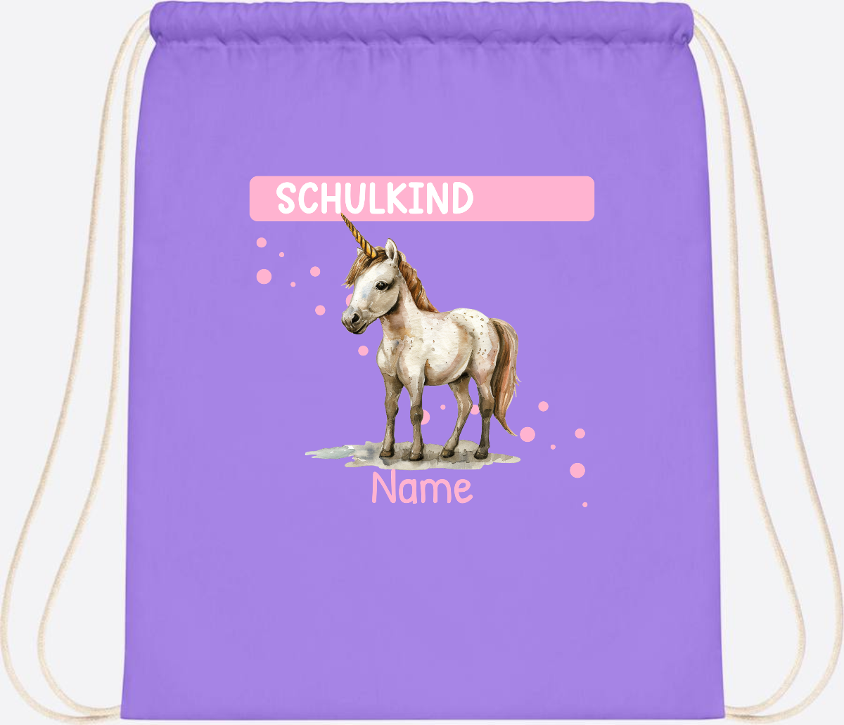 Turnbeutel Schulkind Einhorn – Personalisiert mit Namen - Lavender/White