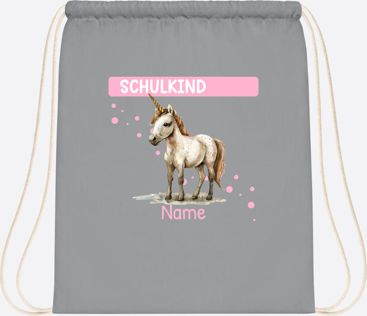 Turnbeutel Schulkind Einhorn – Personalisiert mit Namen - Light Grey