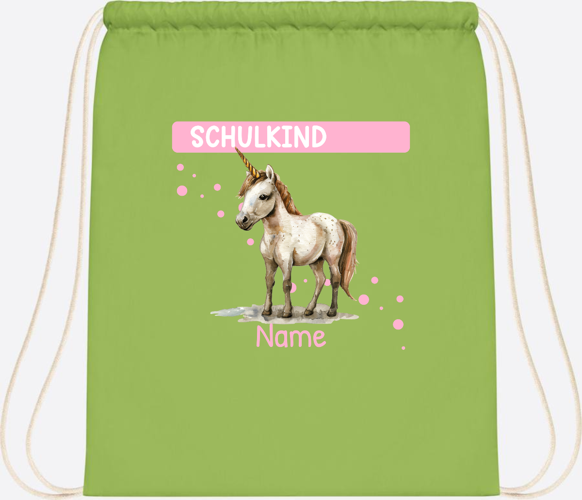Turnbeutel Schulkind Einhorn – Personalisiert mit Namen - Lime Green