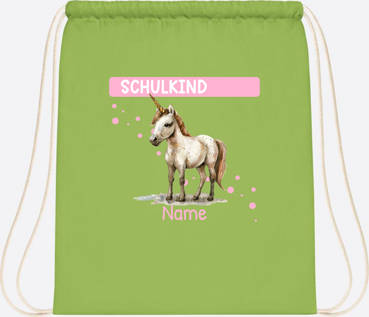Turnbeutel Schulkind Einhorn – Personalisiert mit Namen - Lime Green