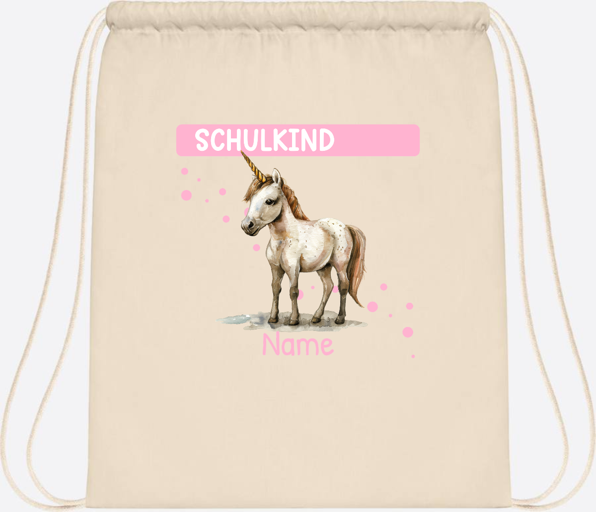 Turnbeutel Schulkind Einhorn – Personalisiert mit Namen - Natural