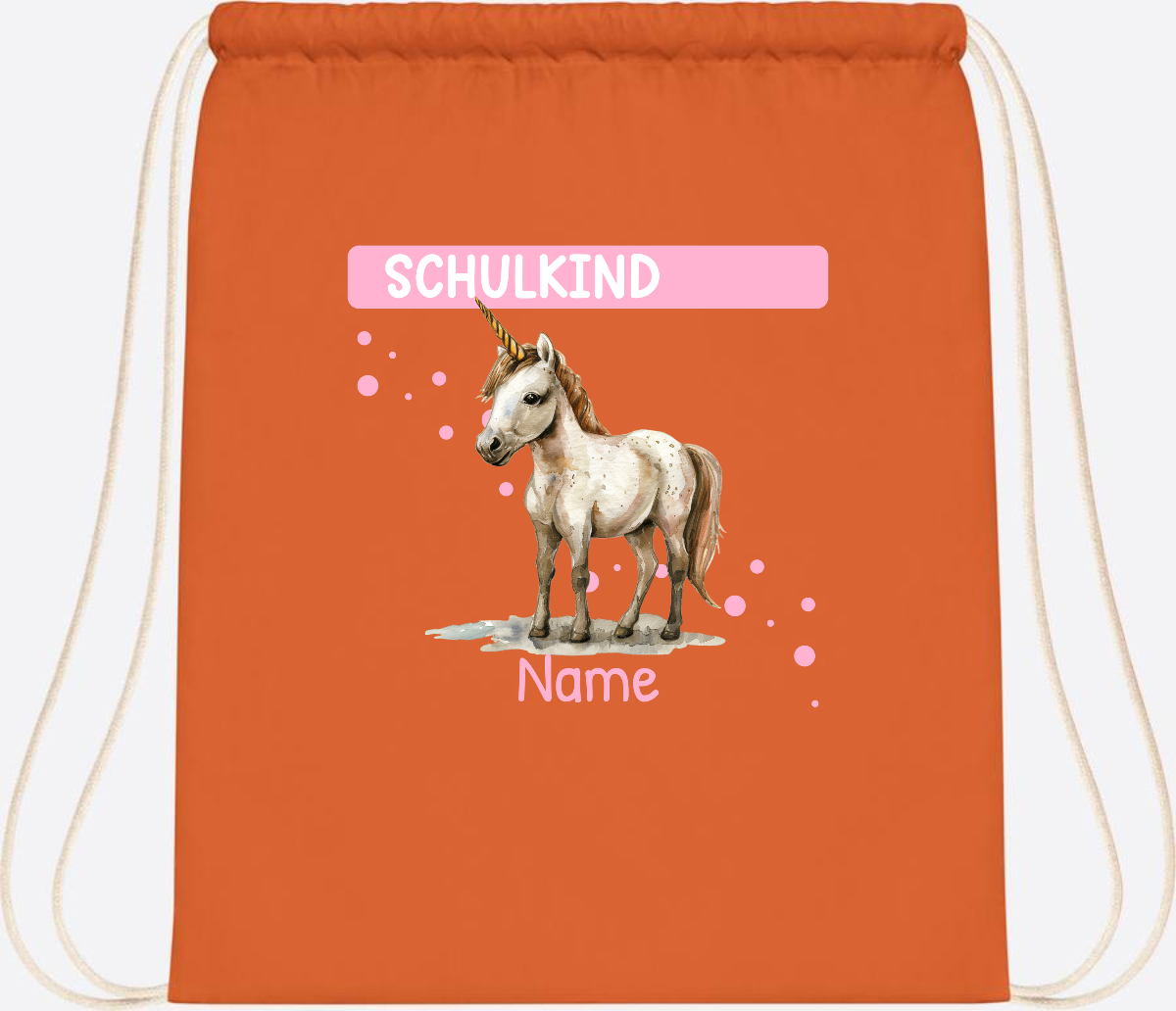 Turnbeutel Schulkind Einhorn – Personalisiert mit Namen - Orange