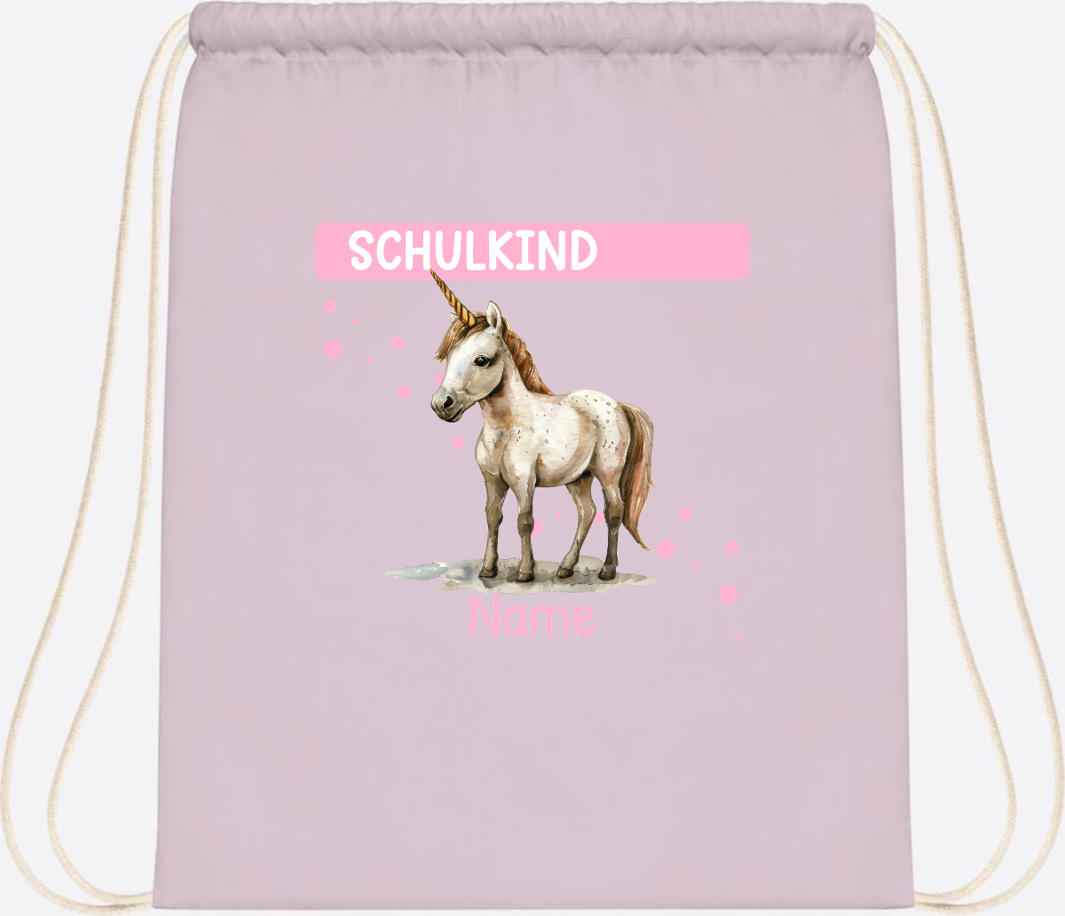 Turnbeutel Schulkind Einhorn – Personalisiert mit Namen - Pastel Pink/White