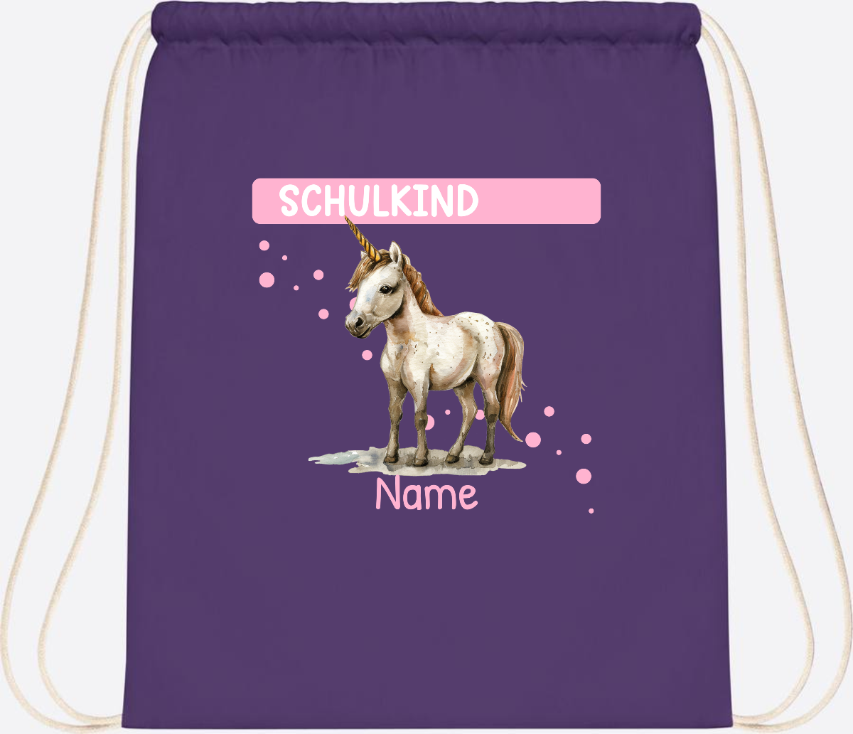 Turnbeutel Schulkind Einhorn – Personalisiert mit Namen - Purple