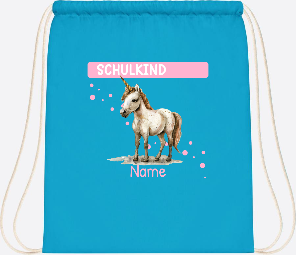 Turnbeutel Schulkind Einhorn – Personalisiert mit Namen - Surf Blue