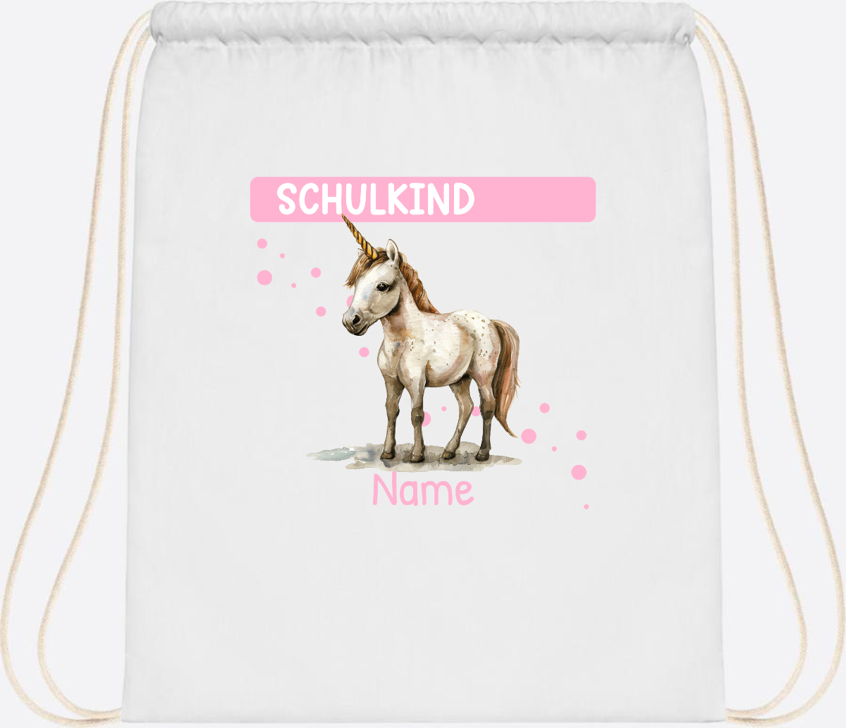 Turnbeutel Schulkind Einhorn – Personalisiert mit Namen - White