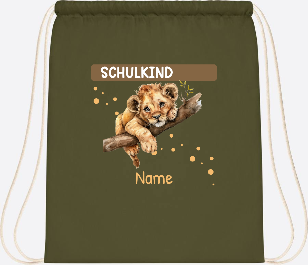 Turnbeutel Schulkind mit Name – Geschenk zur Einschulung - Olive Green