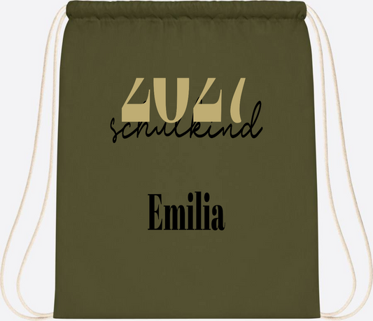 Turnbeutel Schulkind mit Namen | Elegante Schreibschrift - Olive Green