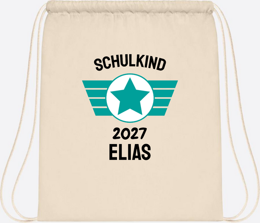 Turnbeutel Schulkind mit Namen – Geschenk zur Einschulung - Natural