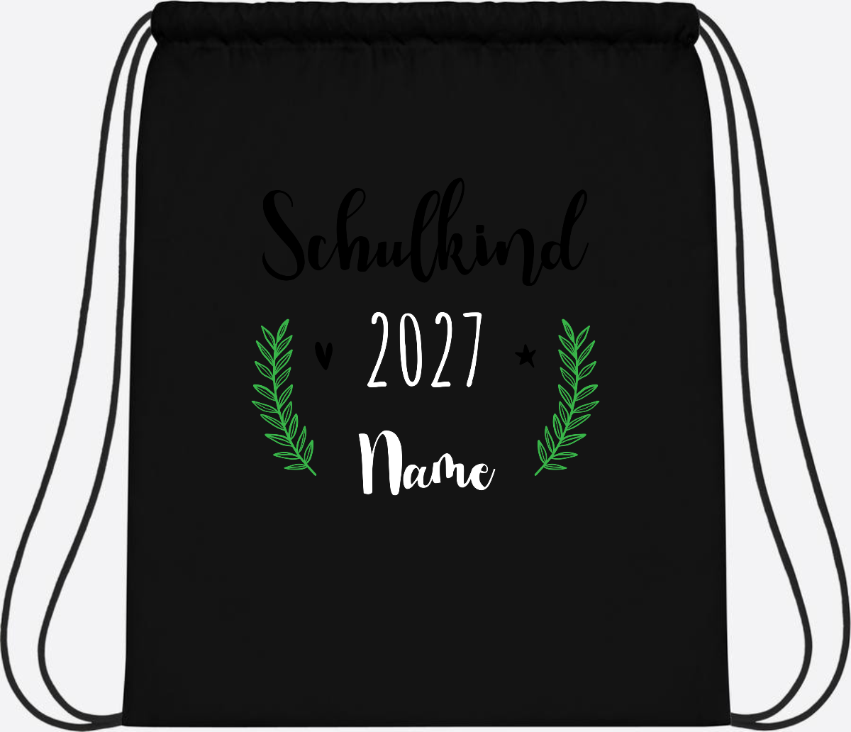 Turnbeutel Schulkind mit Namen – Personalisiert zur Einschulung - Black/Black