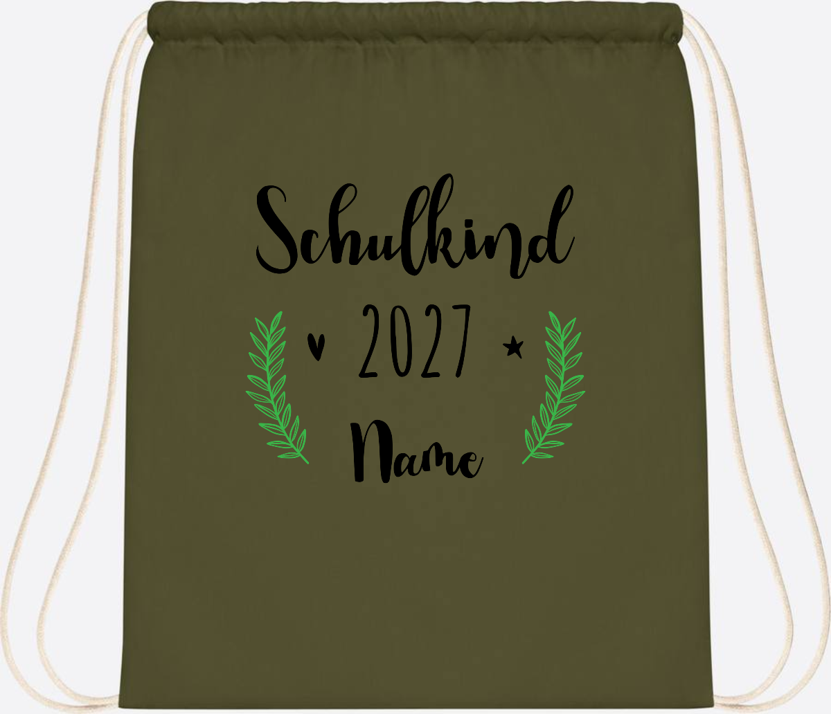 Turnbeutel Schulkind mit Namen – Personalisiert zur Einschulung - Olive Green
