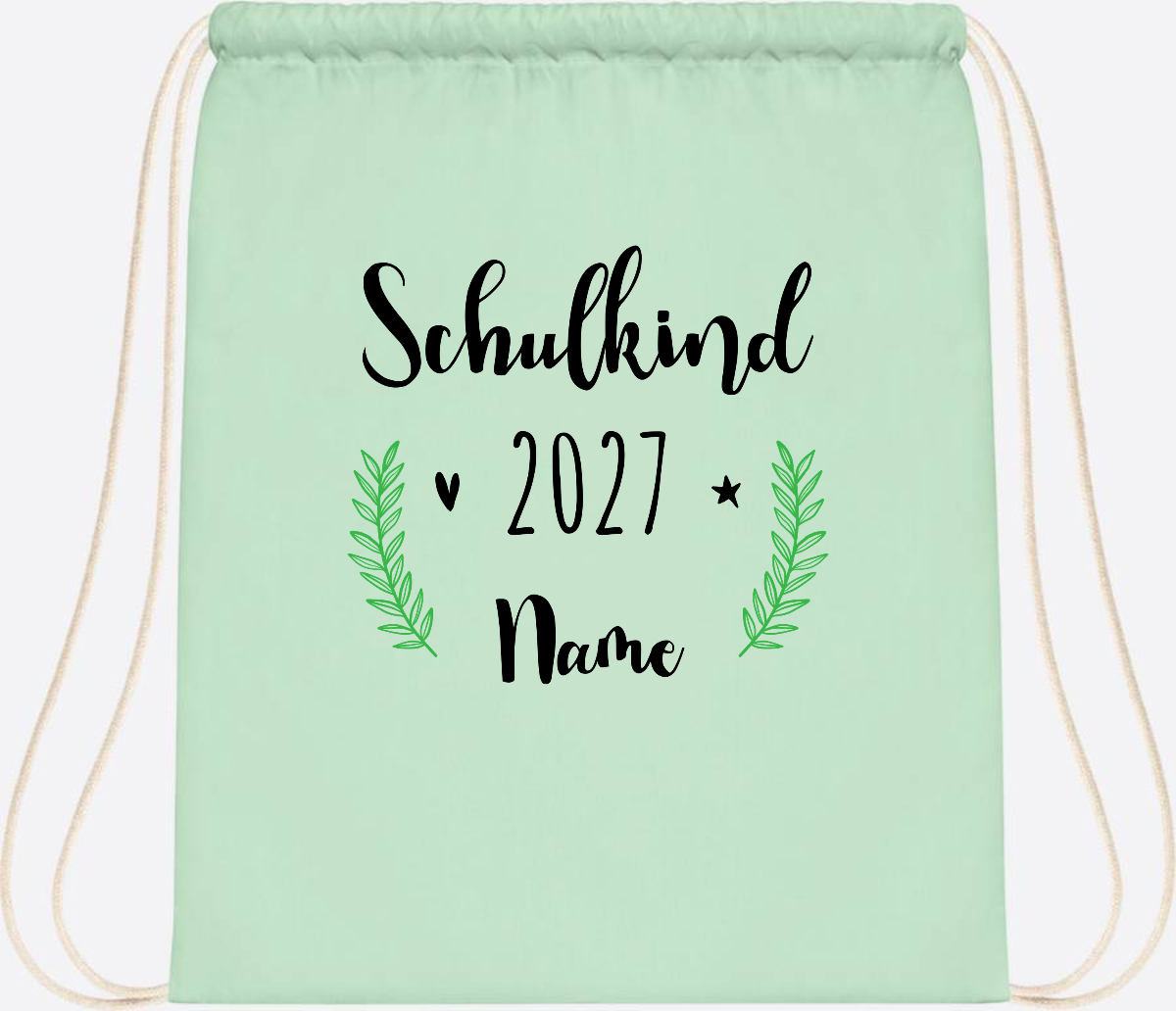 Turnbeutel Schulkind mit Namen – Personalisiert zur Einschulung - Pastel Mint/White