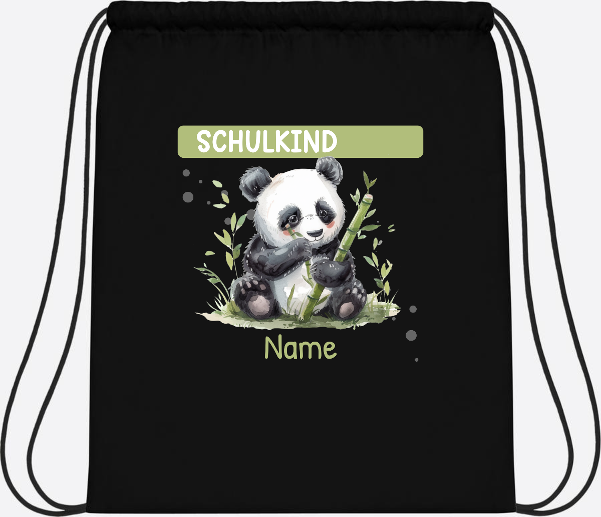 Turnbeutel Schulkind mit Panda & Name | Einschulung - Black/Black