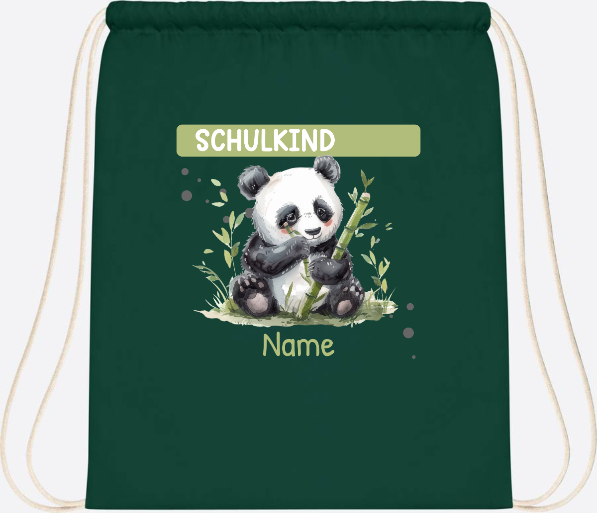 Turnbeutel Schulkind mit Panda & Name | Einschulung - Bottle Green