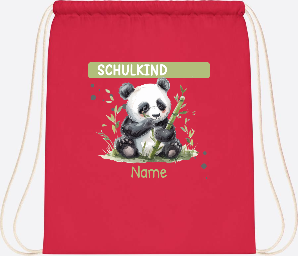 Turnbeutel Schulkind mit Panda & Name | Einschulung - Bright Red