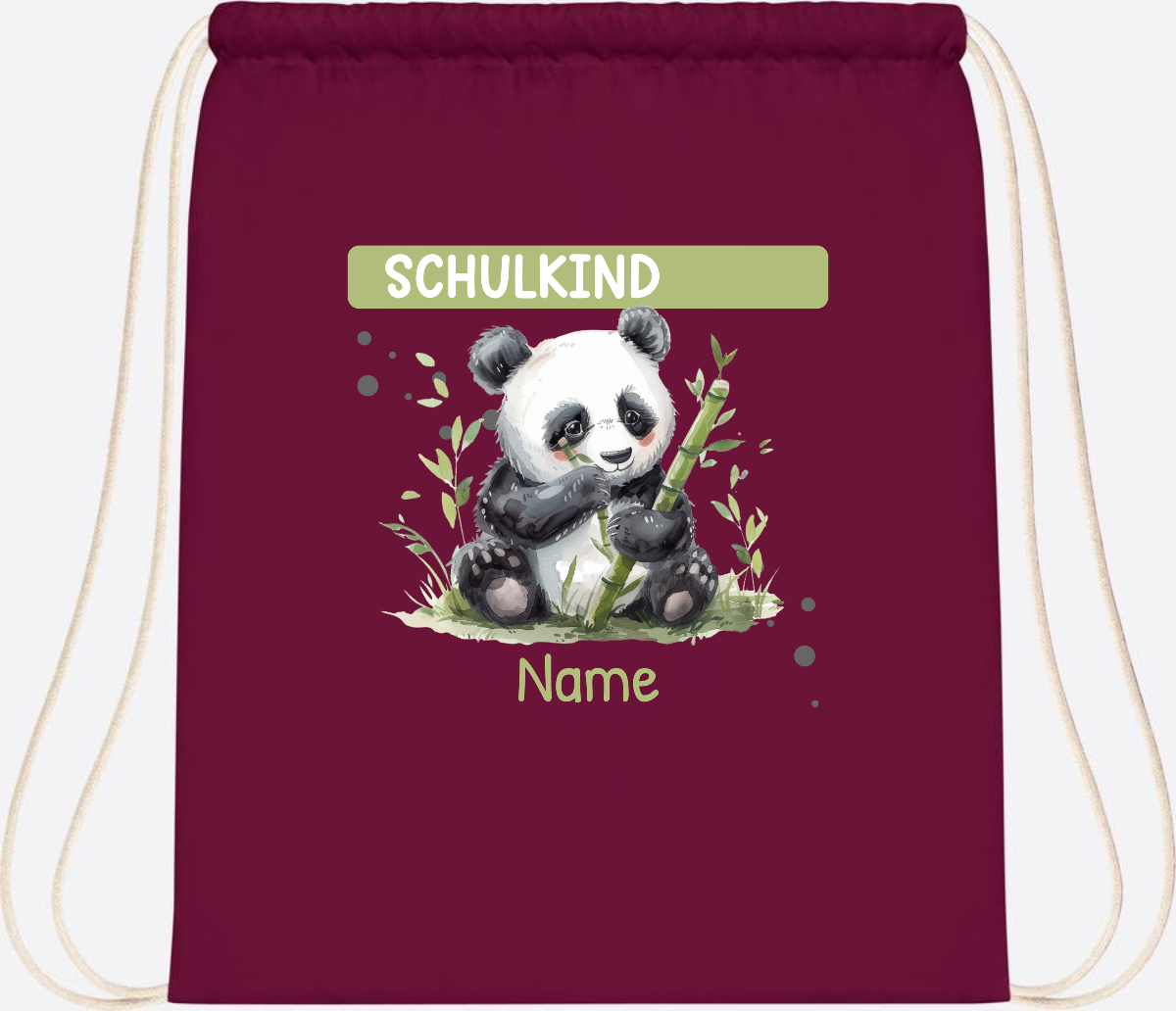 Turnbeutel Schulkind mit Panda & Name | Einschulung - Burgundy