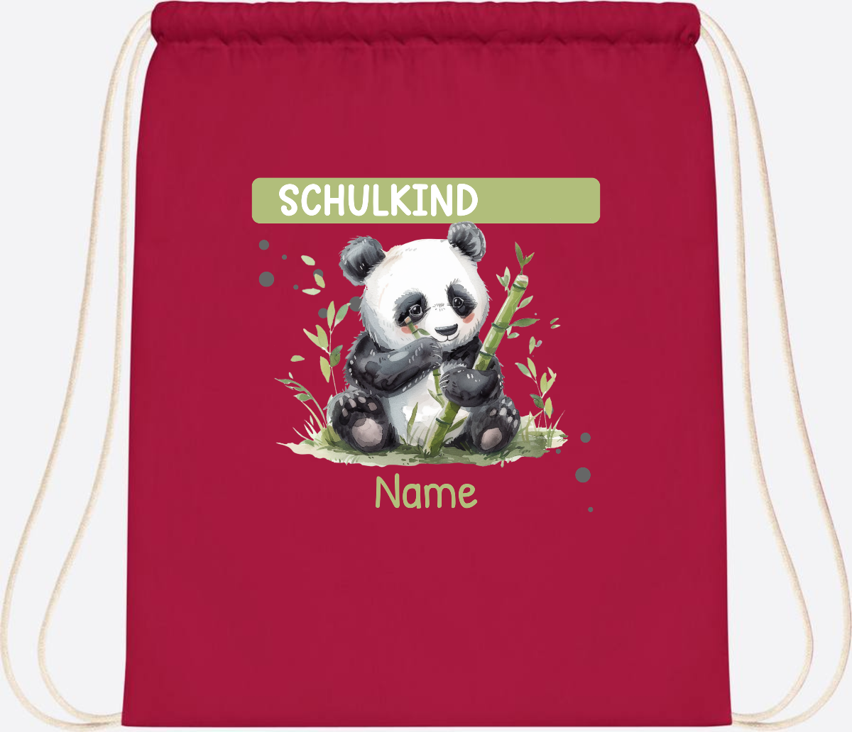 Turnbeutel Schulkind mit Panda & Name | Einschulung - Classic Red