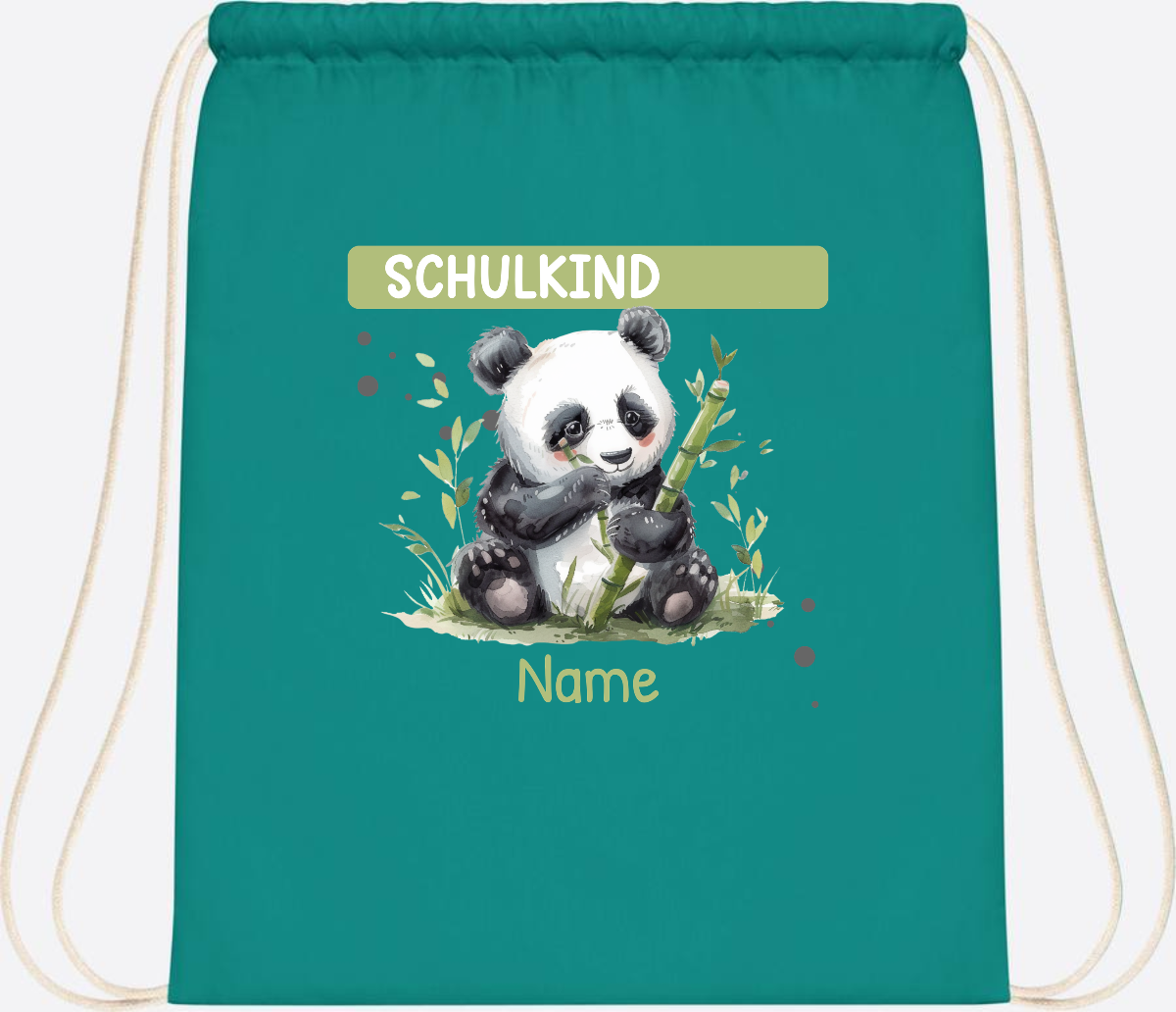 Turnbeutel Schulkind mit Panda & Name | Einschulung - Emerald