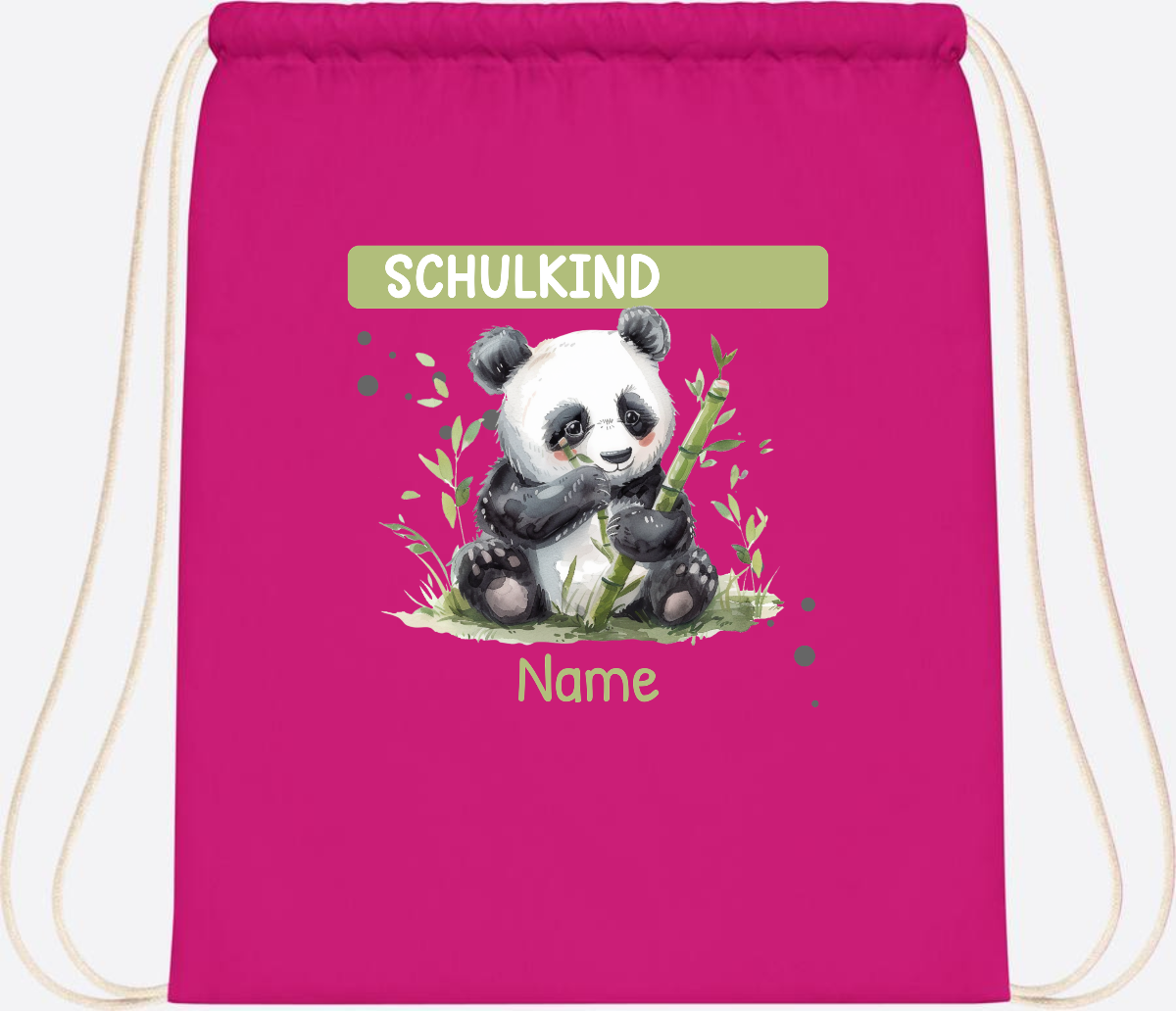 Turnbeutel Schulkind mit Panda & Name | Einschulung - Fuchsia