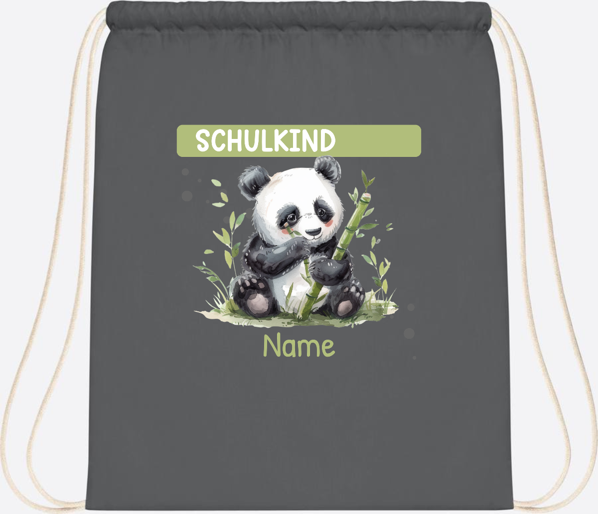 Turnbeutel Schulkind mit Panda & Name | Einschulung - Graphite Grey