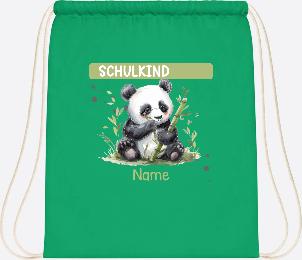 Turnbeutel Schulkind mit Panda & Name | Einschulung - Kelly Green