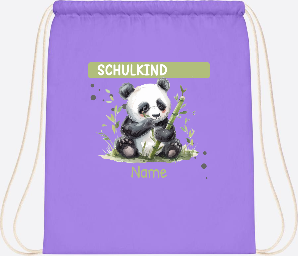 Turnbeutel Schulkind mit Panda & Name | Einschulung - Lavender/White