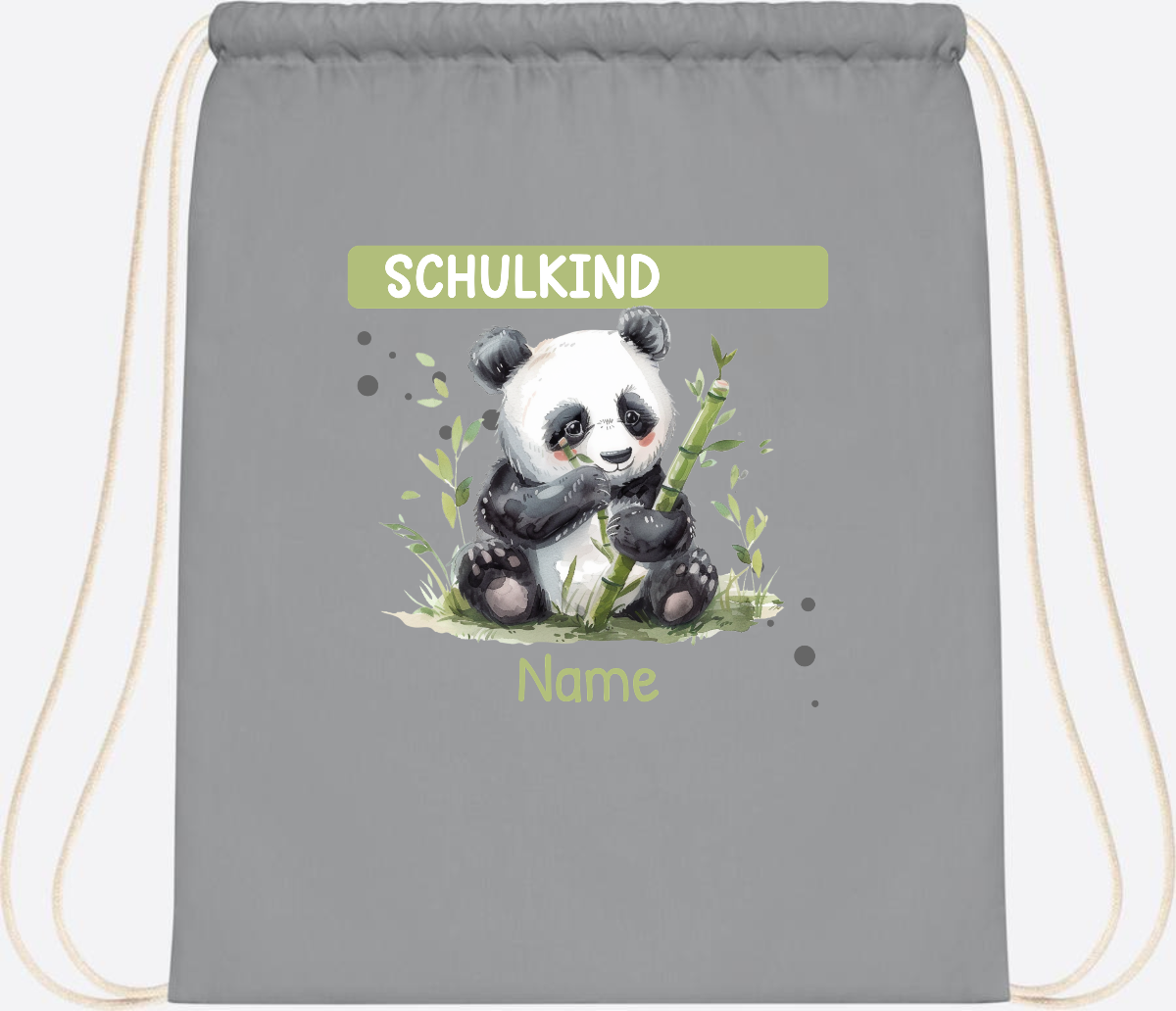 Turnbeutel Schulkind mit Panda & Name | Einschulung - Light Grey
