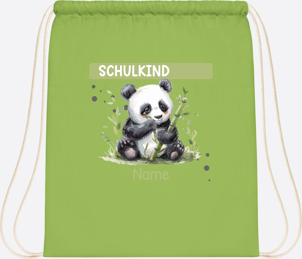 Turnbeutel Schulkind mit Panda & Name | Einschulung - Lime Green