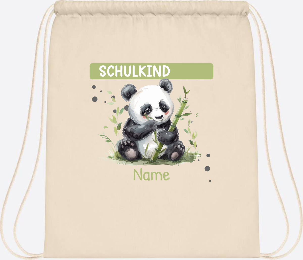Turnbeutel Schulkind mit Panda & Name | Einschulung - Natural