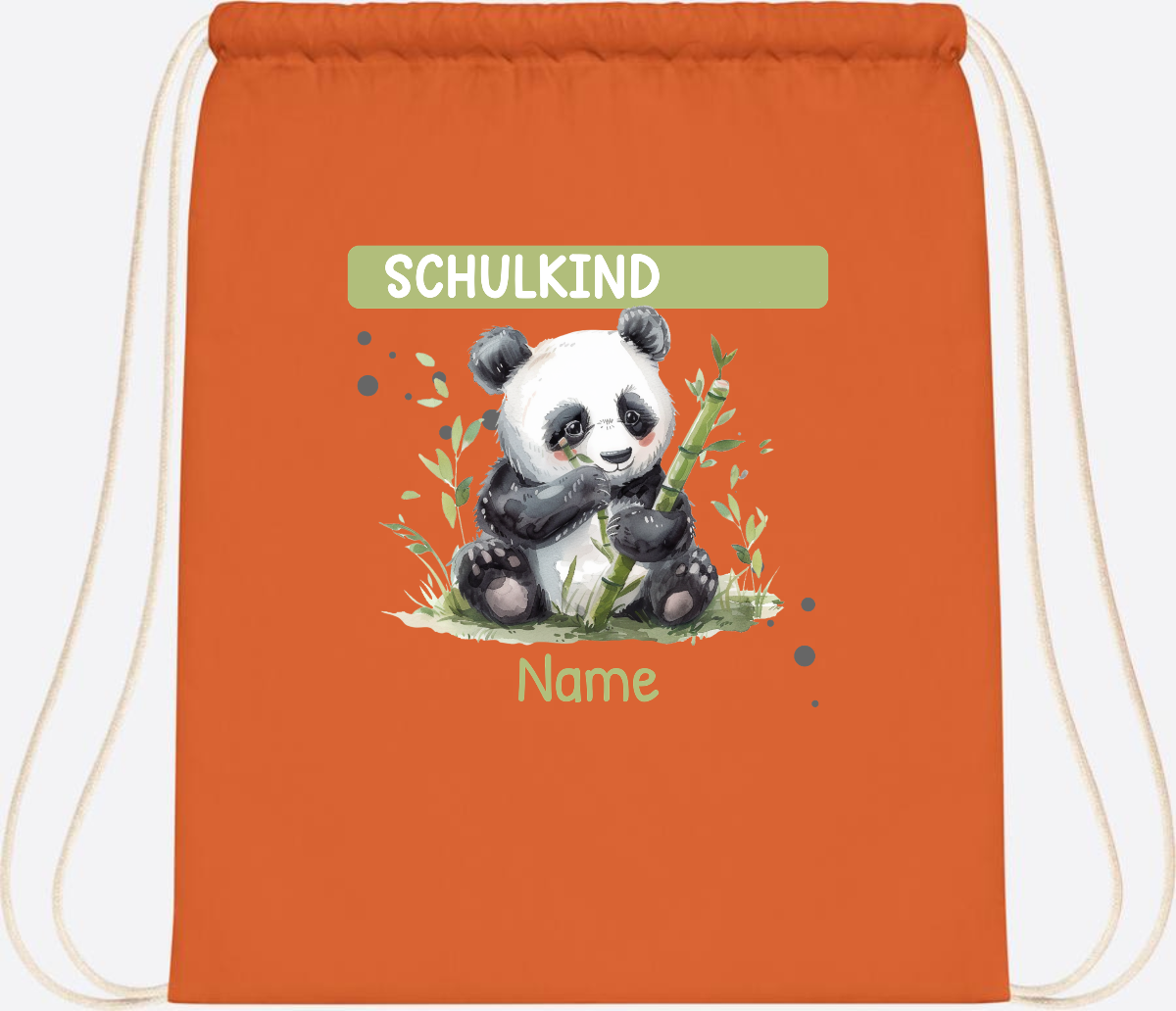 Turnbeutel Schulkind mit Panda & Name | Einschulung - Orange
