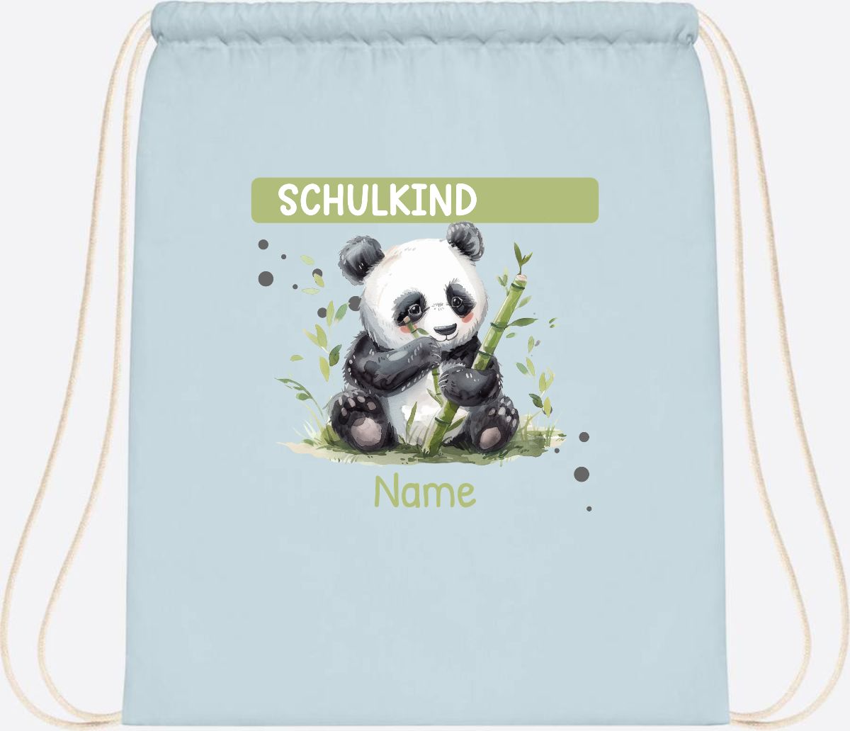 Turnbeutel Schulkind mit Panda & Name | Einschulung - Pastel Blue/White