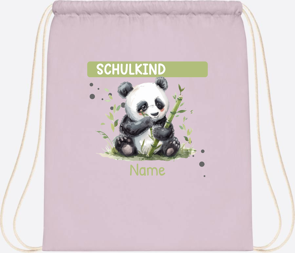 Turnbeutel Schulkind mit Panda & Name | Einschulung - Pastel Pink/White